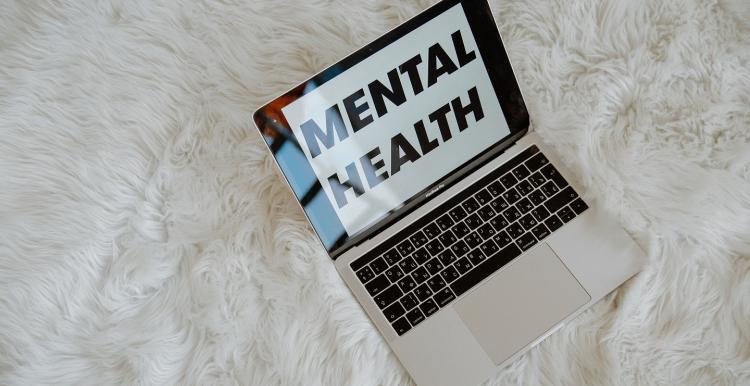 The words mental health on laptop screen