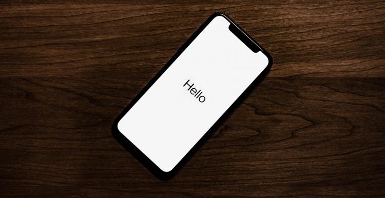 phone with hello message on the screen
