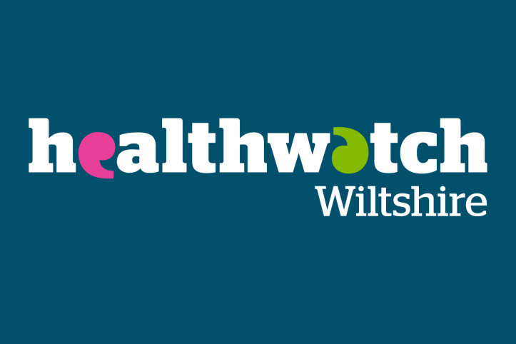 White Healthwatch Wiltshire logo on a dark blue background.