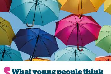 What young people think of LGBTQ support in Wiltshire front cover with multicoloured umbrellas