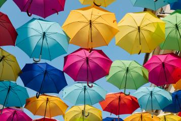 rainbow coloured umbrellas