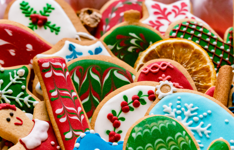 multi-coloured iced Christmas cookies